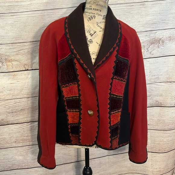 Vintage Sarmite Blazer Wearable Art Wool Blend Boho Size Small Mixed Fabrics - Picture 1 of 9